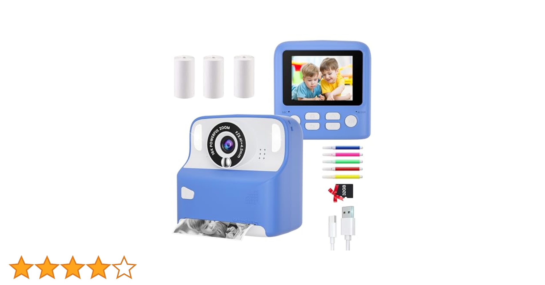 プリントカメラ、ロール式の再生紙とカラーペン付き、子供用インスタントカメラ、 Amazon | キッズカメラ インスタントプリント クリスマス 誕生日